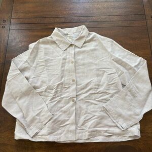 VTG Eileen Fisher Jacket Women L Linen Blend Tan Check Lightweight Boxy Shirt/Ja